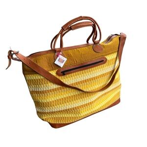 NEW Gorgeous Yellow Guatemalan Textile & Leather Overnight Carry On Travel Bag